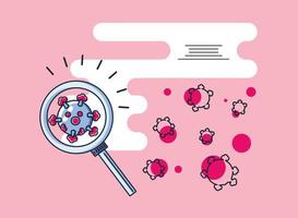 Infographic with virion of coronavirus in magnifying glass vector