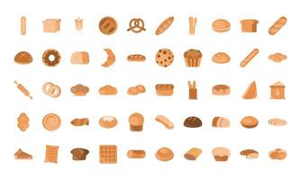 conjunto de iconos de estilo plano de panadería y productos rechazados vector