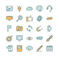 Assorted social media and network line and fill icons vector