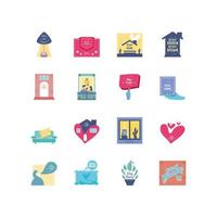 Collection of stay at home icons vector