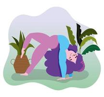 mujer joven practicando yoga vector