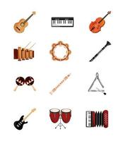 conjunto de iconos de instrumentos musicales vector