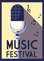 Poster music festival with microphone and music notes vector