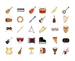 conjunto de iconos de instrumentos musicales vector