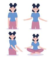 Young woman with different posers icon set vector