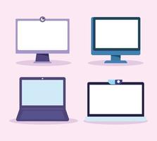 Computer, monitor screen with webcam, laptop and notebook icon set vector