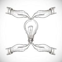 Hand Drawn New Idea Innovation and Solution Lightbulb Sketch vector