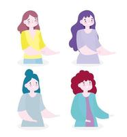 Female cartoon characters icon set vector