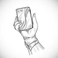 Hand Drawn Sketch of Human Right Hand Using Smartphone vector