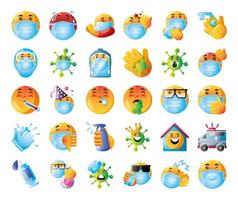 Set of emoji icons of coronavirus  vector