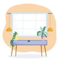 Room and interior design with a big window and plants vector