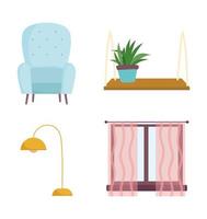 Home furniture, decor and interior design icon set vector
