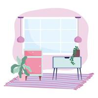 Peaceful room and interior design with furniture and plants vector