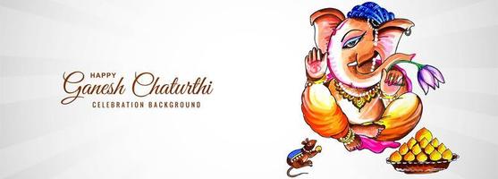 señor ganesh con mouse y bandeja para ganesh chaturthi banner vector