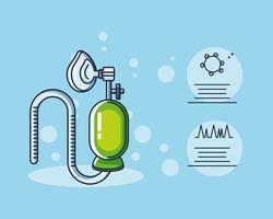 Infografía con máscara de oxígeno y dispositivo de ventilación artificial. vector