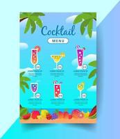 Menú de cócteles coloridos con estilo tropical. vector