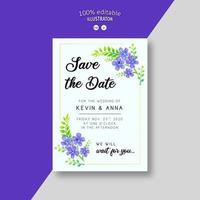 Save the date with watercolor flowers vector