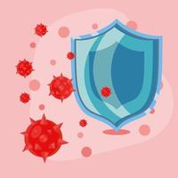Protective shield with virion of coronavirus