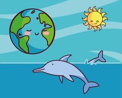 Planet earth with dolphins vector