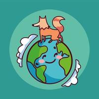 Planet earth smiling and a fox vector