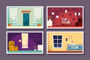 Set of home cards with label stay at home vector
