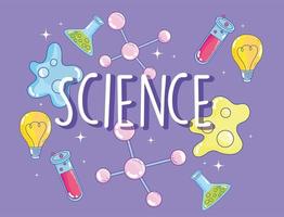 Cute science lettering and laboratory icons banner template vector