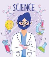 Man in lab coat with scientific laboratory instruments vector