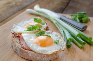 Fresh bread with eggs and ham