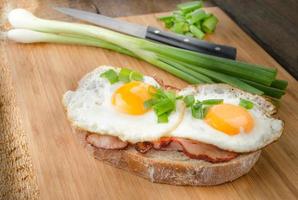 Fresh bread with eggs and ham