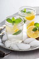 refrescante agua fría con limón y menta