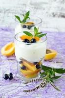 Cream dessert with fruit and berries photo