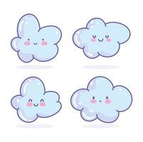 Set of kawaii clouds icons vector