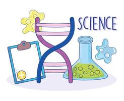 Instrumentos de laboratorio de ciencia y genética con molécula de adn. vector