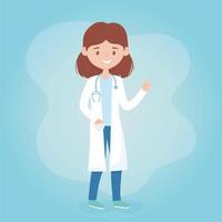 Female health worker professional doctor with coat and stethoscope vector