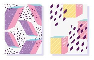 80's Memphis style abstract and geometric card template set vector