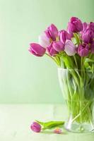 beautiful purple tulip flowers in vase photo