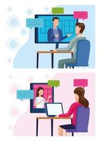 Set of scenes of business people in meeting reunion vector