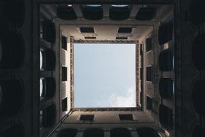 Worm's eye view inside a concrete structure photo