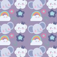 Little elephant faces with clouds pattern background vector