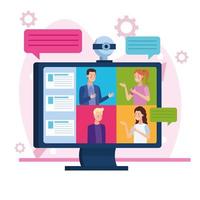 Screen with business people in online meeting  vector