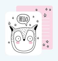 Little owl face sketch card template vector