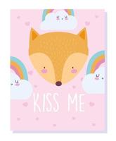 Romantic cute fox card template vector