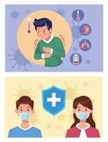 Sick people using protective masks with coronavirus  vector