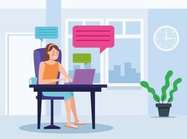 Businesswoman in online meeting in home office vector