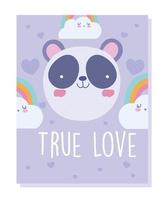 Romantic cute panda card template vector