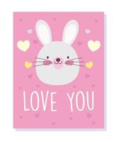 Romantic cute rabbit card template vector