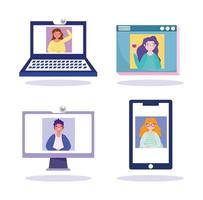 Set of online devices icons connected for a meeting  vector