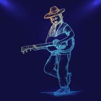 Hand Drawn Neon Sketch for Man Guitar Player Blue Background vector