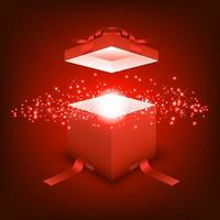 Open gift box with red ray light vector