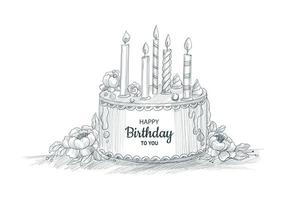 Pastel decorativo de feliz cumpleaños con diseño de boceto de velas vector